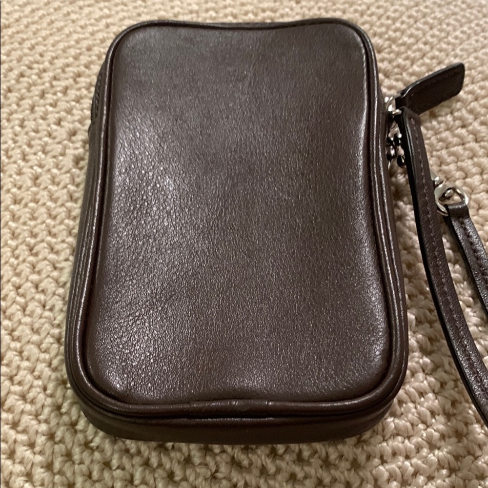Coach Dark Brown Leather Wristlet Pouch - Picture 5 of 8